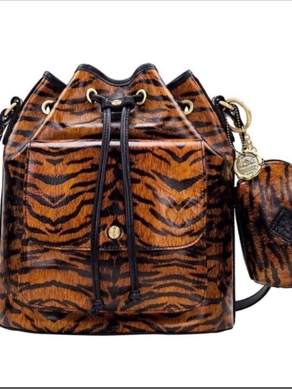 Patricia Nash Sabina Tiger-Print Drawstring Shoulder Bucket Bag